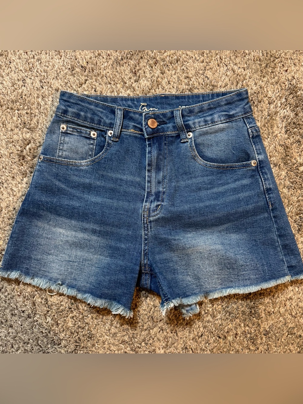 Gemma Rae High-Rise Frayed Hem Denim Shorts - Blue